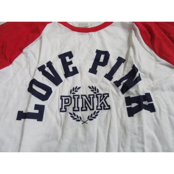 Victoria's Secret Pink Long Sleeve Lightweight T-Shirt Tee White Red Blue Large - Picture 2 of 3